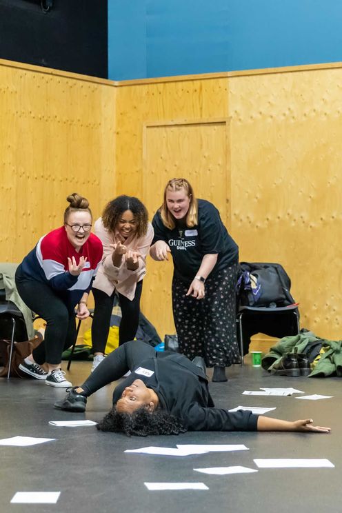 Teachers exploring Shakespeare's text during an RSC professional development course using active and embodied learning techniques.